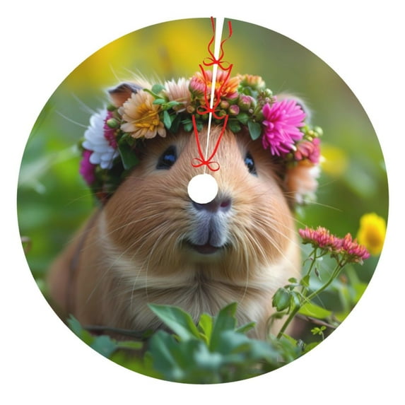 KLL 48" Christmas Tree Skirt Flower Crown Guinea Pig Xmas Tree Skirts Mat for New Year Xmas Holiday Party Indoor Outdoor Home Decoration