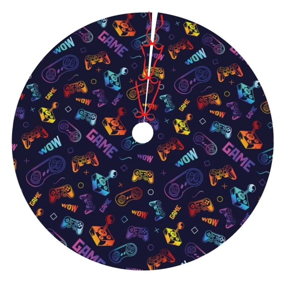 KLL 48" Christmas Tree Skirt Games Xmas Tree Skirts Mat for New Year Xmas Holiday Party Indoor Outdoor Home Decoration