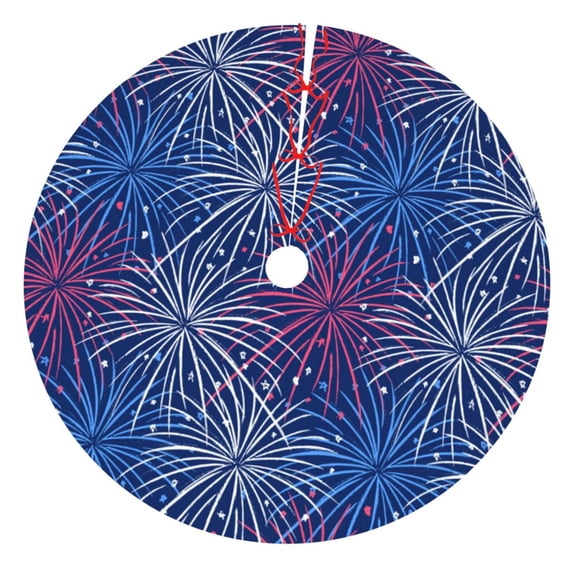 KLL 48" Christmas Tree Skirt Ireworks In The Night Sky Xmas Tree Skirts Mat for New Year Xmas Holiday Party Indoor Outdoor Home Decoration