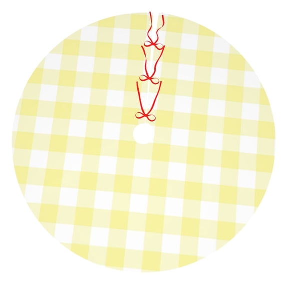 KLL 48" Christmas Tree Skirt Lemon Yellow Checkboard Xmas Tree Skirts Mat for New Year Xmas Holiday Party Indoor Outdoor Home Decoration