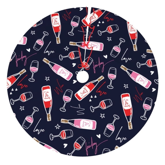 KLL 48" Christmas Tree Skirt Love Wine Xmas Tree Skirts Mat for New Year Xmas Holiday Party Indoor Outdoor Home Decoration