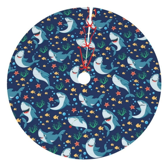 KLL 48" Christmas Tree Skirt Sea Sharks Xmas Tree Skirts Mat for New Year Xmas Holiday Party Indoor Outdoor Home Decoration