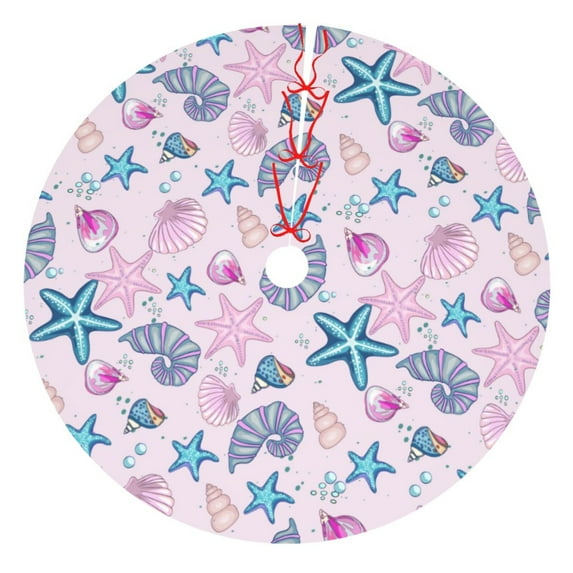 KLL 48" Christmas Tree Skirt Sea Shells 3 Xmas Tree Skirts Mat for New Year Xmas Holiday Party Indoor Outdoor Home Decoration