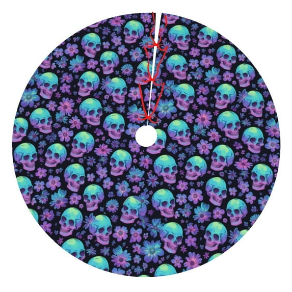 KLL 48" Christmas Tree Skirt Skull daisy Gradient Xmas Tree Skirts Mat for New Year Xmas Holiday Party Indoor Outdoor Home Decoration