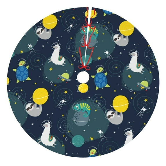 KLL 48" Christmas Tree Skirt Space and Animals Xmas Tree Skirts Mat for New Year Xmas Holiday Party Indoor Outdoor Home Decoration