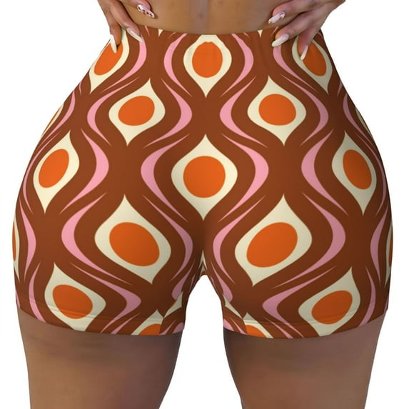 KLL 70's Retro Pattern Workout Shorts for Women Scrunch Short Gym Yoga Running Sport Active Exercise Fitness Shorts