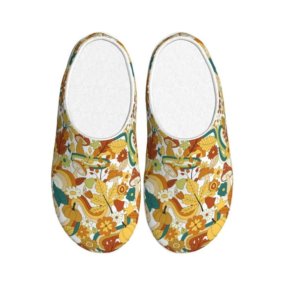KLL 70s Groovy Hippie Pattern Adult Unisex Cozy Slippers,Fuzzy Slip-on Slippers TPR Sole Slippers Comfort Plush Home Footwear for Indoor & Outdoor-39/40