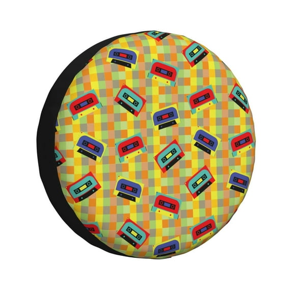 KLL 90s Audio Tape Pattern 14-17 inch Spare Tire Cover Universal Wheel Protector for Truck SUV Trailer Camping Rv Tire Covers-15 inch