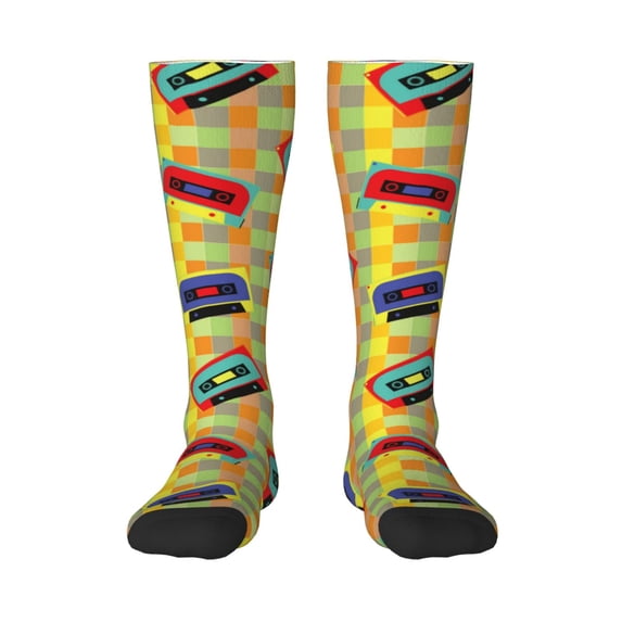 KLL 90s Audio Tape Print Cool Socks Men's Women's Crew Socks Funny Crazy Novelty Stockings