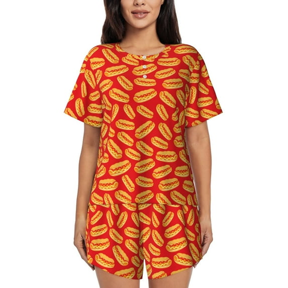 KLL A Big Hot Dog Print Pajama Set for Women Short Sleeve Sleepwear Pjs Soft 2 Piece Lounge Sleepwear Sets-4X-Large