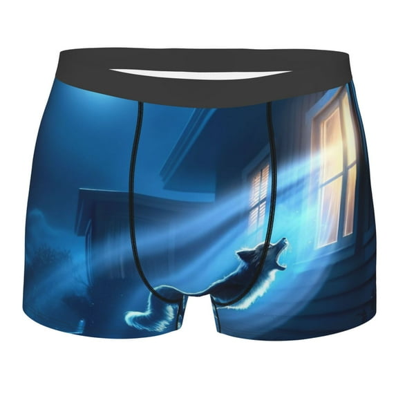 KLL A Wolf Barks Out A Window Men's Cotton Boxer Briefs Underwear-Medium