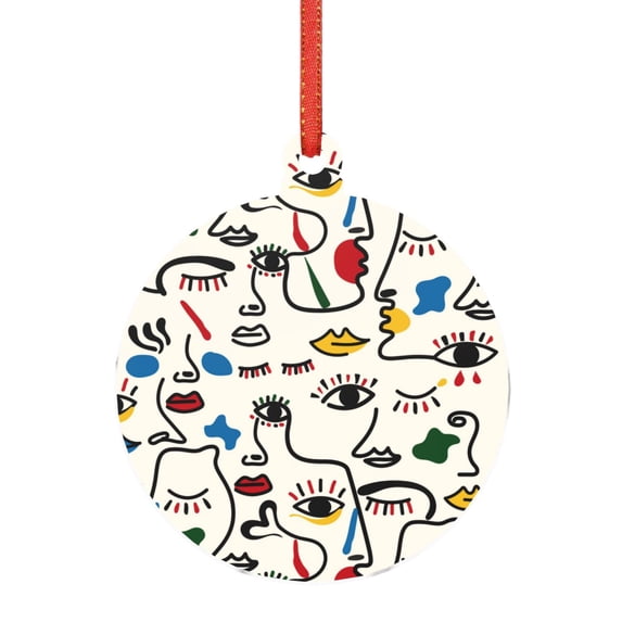 KLL Aabstract Eyes Pattern Acrylic Christmas Ornaments,1 PCS Xmas Tree Decor with Ribbon 3" Christmas Décor Christmas Pendant for Hanging on Tree & Party Favors-Round Shape