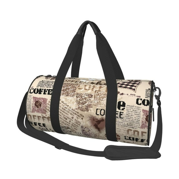 KLL Abstract Coffee Pattern With Letters Duffle Bag For Men Women Sport Gym Fitness Tote Travel Training Workout Basketball Football Weekender