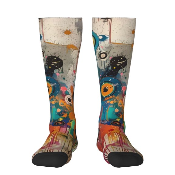 KLL Abstract Colorful Dripping Circles Print Cool Socks Men's Women's Crew Socks Funny Crazy Novelty Stockings