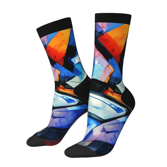 KLL Abstract Cubist Printer Print Cool Socks Men's Women's Crew Socks Funny Crazy Novelty Stockings