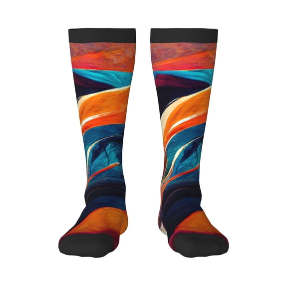 KLL Abstract Fabric Color Waves Print Cool Socks Men's Women's Crew Socks Funny Crazy Novelty Stockings
