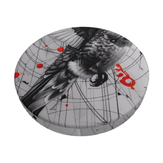 KLL Abstract Geometric Hummingbird Round Bar Chair Cushion Cover 13 inch ,Bar Stool Protector with Elastic, Soft Washable