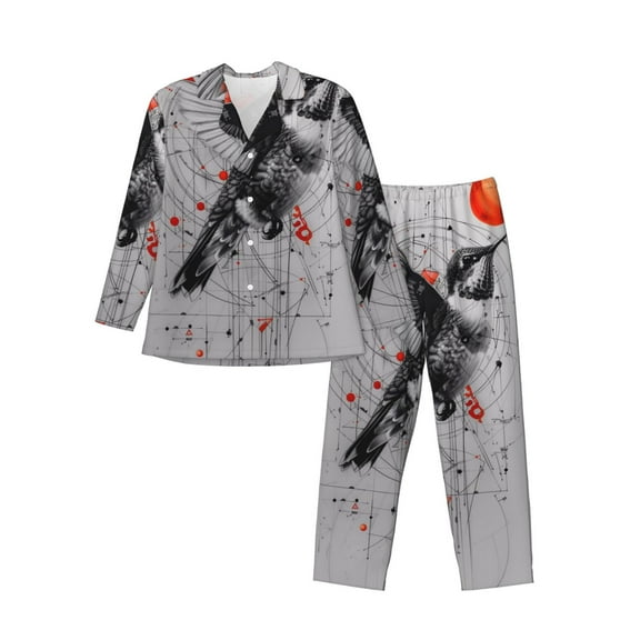 KLL Abstract Geometric Hummingbird Sleepwear Mens Flannel Pajamas,Long Cotton Pj Set