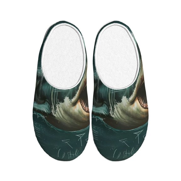 KLL Abstract Geometric Shark Pattern Adult Unisex Cozy Slippers,Fuzzy Slip-on Slippers TPR Sole Slippers Comfort Plush Home Footwear for Indoor & Outdoor-46/47