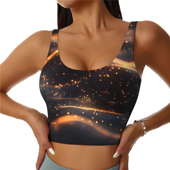 KLL Abstract Glowing Wave Pattern for Workout Tank Tops for Women,U Back Fitness Top Built in Shelf Bras Padded Fit for Yoga Gym-Large
