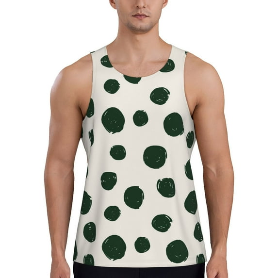 KLL Abstract Green Polka Dot Print Men's Muscle Gym Workout Stringer Tank Tops Bodybuilding Fitness T-Shirts Tank Tops Men-Medium