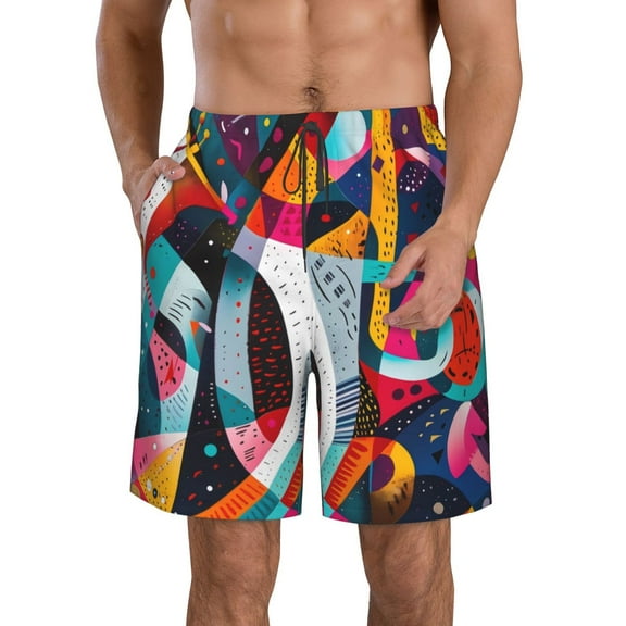 KLL Abstract Jazz Instrumental Men's Casual Summer Beach Shorts Hawaiian Shorts with Pockets-Medium