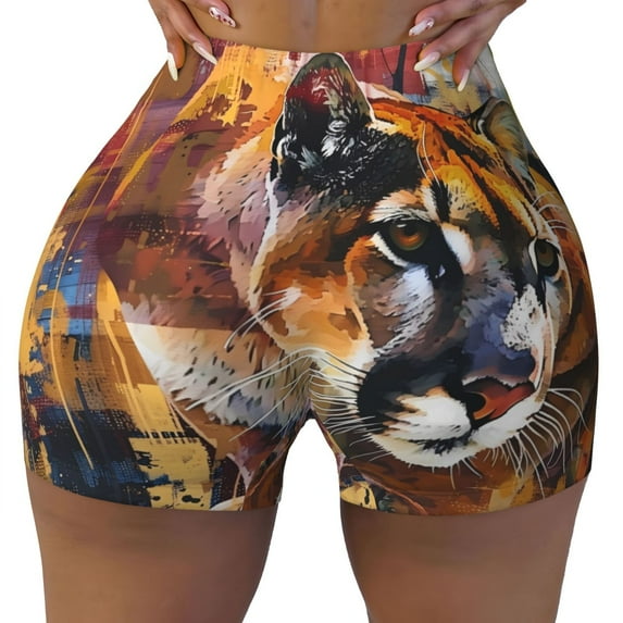 KLL Abstract Lion Painting Pattern Workout Shorts for Women Scrunch Short Gym Yoga Running Sport Active Exercise Fitness Shorts