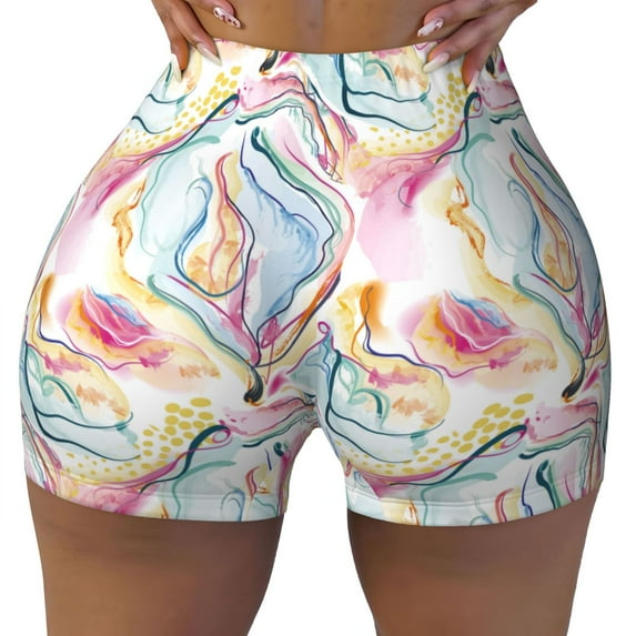 KLL Abstract Marble Texture Pattern Workout Shorts for Women Scrunch Short Gym Yoga Running Sport Active Exercise Fitness Shorts