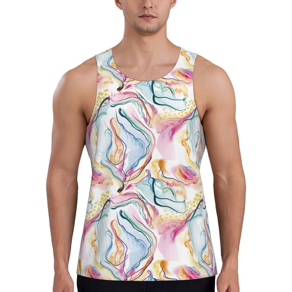KLL Abstract Marble Texture Print Men's Muscle Gym Workout Stringer Tank Tops Bodybuilding Fitness T-Shirts Tank Tops Men-4X-Large