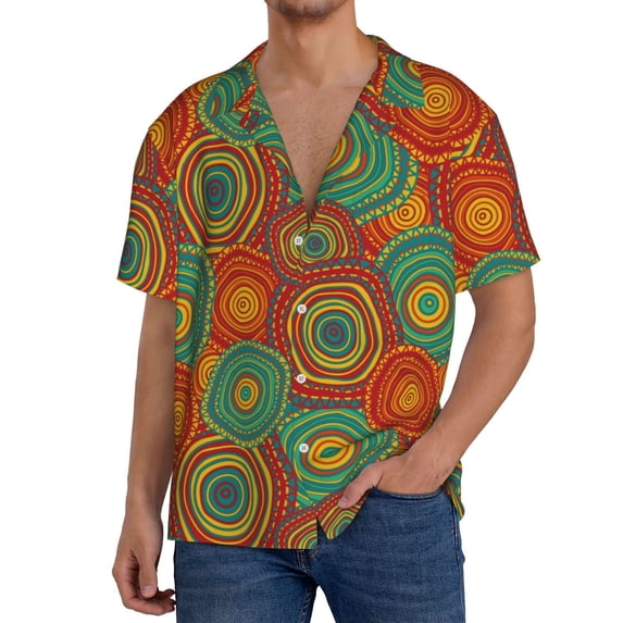 KLL Abstract Pattern Print Men's Shirt Short Sleeve Button Down Summer Cuba Beach Shirts- XX-Large
