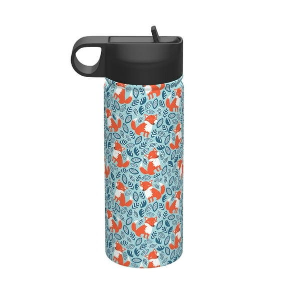 KLL Abstract leaves fox Pattern 18OZ Water Bottle With Straw,Stainless Steel Sports Water Cup Flask Sports Water Cup Flask Wide Mouth Travel Thermal Mug