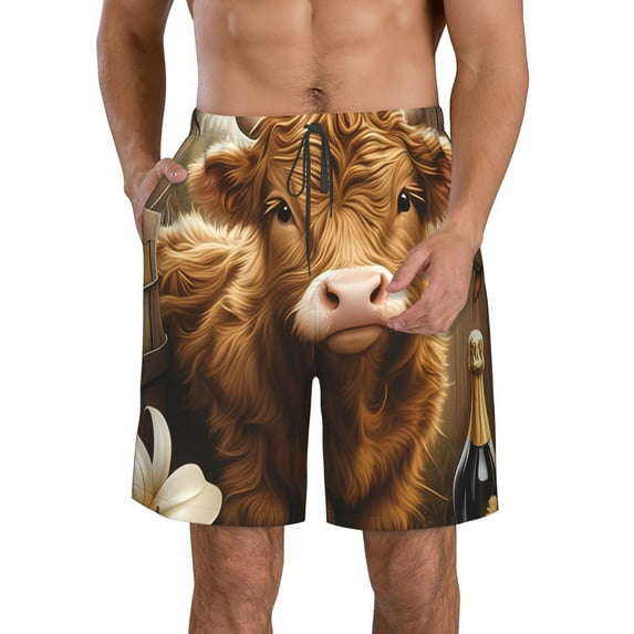 KLL Adorable Calf Butterflies Champagne Men's Casual Summer Beach Shorts Hawaiian Shorts with Pockets-XX-Large