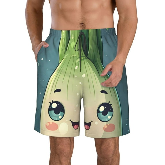 KLL Adorable Kawaii Fennel Character Men's Casual Summer Beach Shorts Hawaiian Shorts with Pockets-X-Large