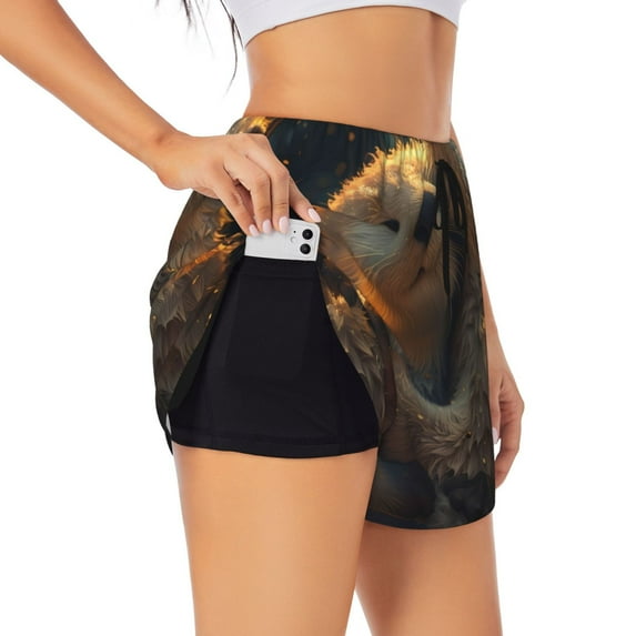 KLL Adorable Otter Pair Hug Pattern Shorts Women,Athletic Shorts High Waisted Running Shorts Pocket Sporty Short Gym Elastic Workout Shorts-Medium
