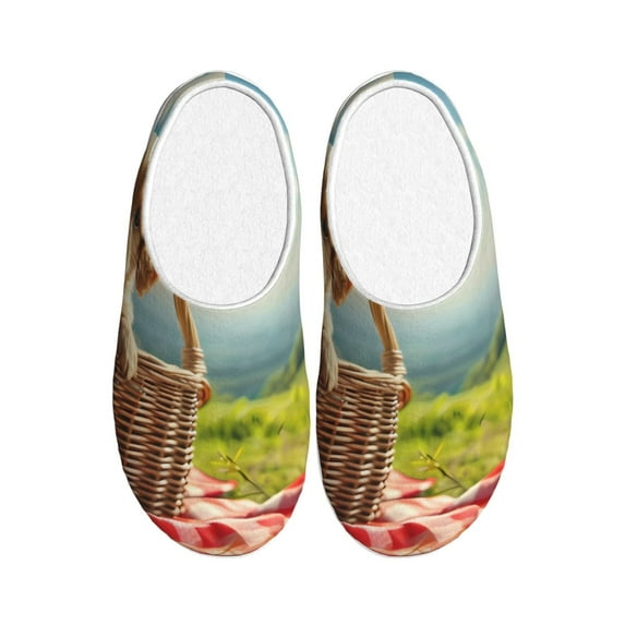 KLL Adorable Puppy Basket Pattern Adult Unisex Cozy Slippers,Fuzzy Slip-on Slippers TPR Sole Slippers Comfort Plush Home Footwear for Indoor & Outdoor-46/47