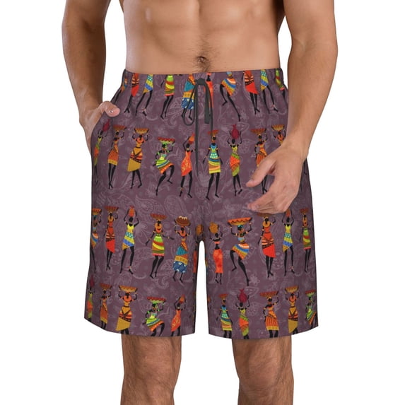 KLL African Women Men's Casual Summer Beach Shorts Hawaiian Shorts with Pockets-Small
