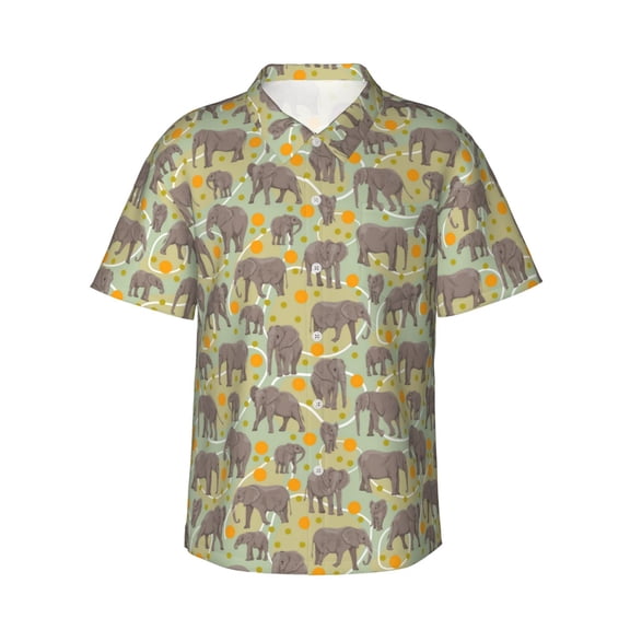 KLL African bush elephant Print Men's Hawaiian Shirt Short Sleeve Button Down Beach Shirts,Medium