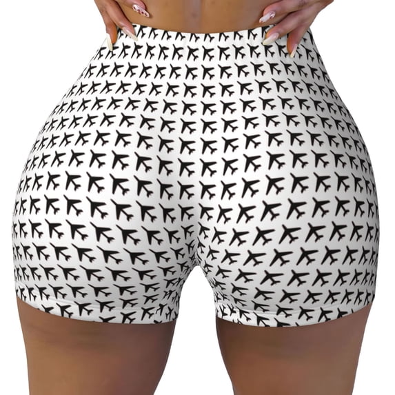KLL Airplane Pattern Workout Shorts for Women Scrunch Short Gym Yoga Running Sport Active Exercise Fitness Shorts
