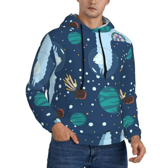 KLL Alpaca Astronaut in Space Print Mens Hoodie Long Sleeve Casual Pullover Hooded Sweatshirt Fashion Drawstring Hoodies with Pocket-4X-Large