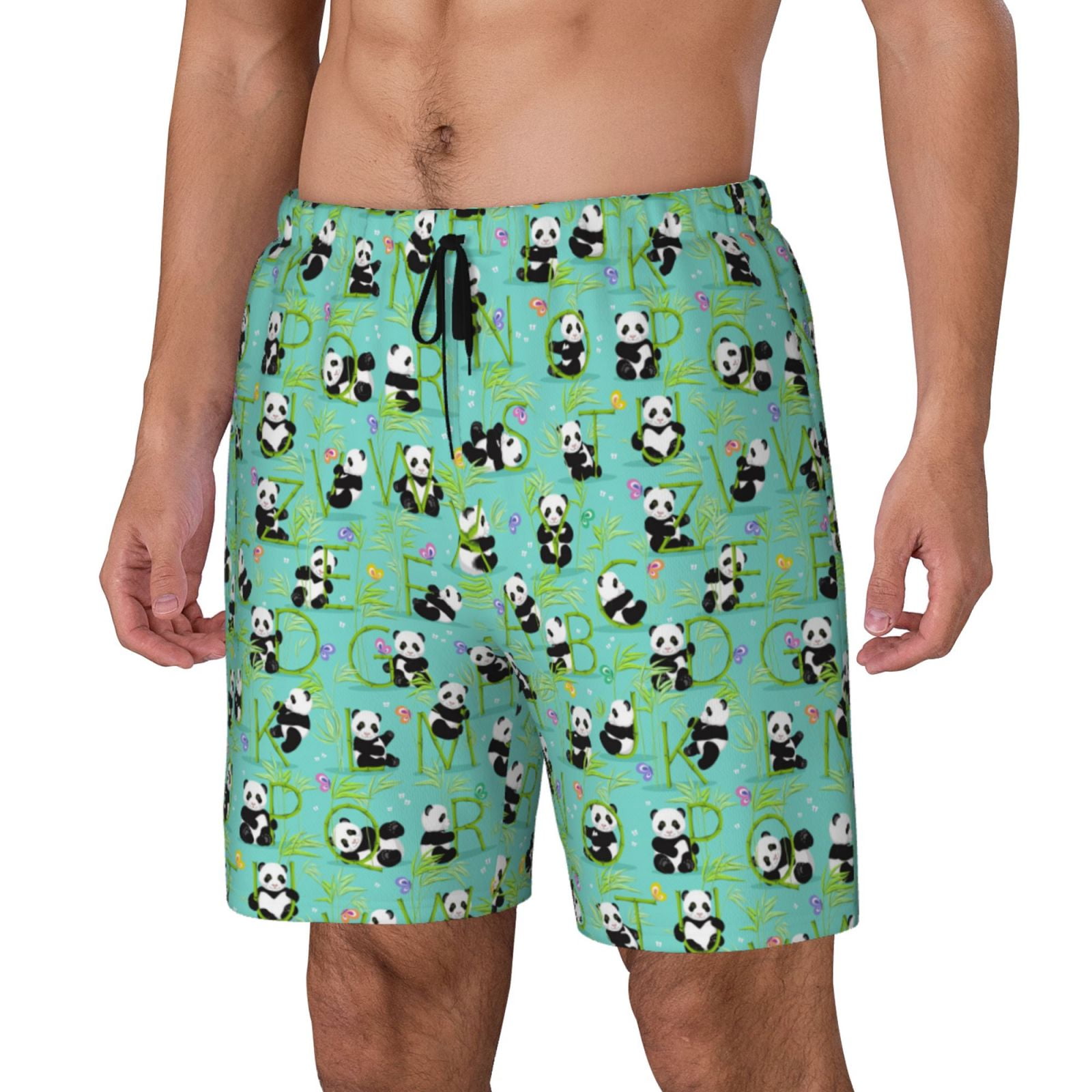 KLL Alphabet And Panda for Mens Swim Trunks Quick Dry Swim Shorts with ...