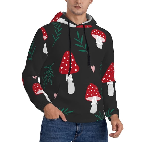 KLL Amanita Mushroom Print Mens Hoodie Long Sleeve Casual Pullover Hooded Sweatshirt Fashion Drawstring Hoodies with Pocket-Large