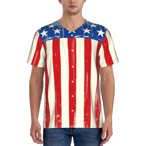 KLL America Flags2 for Men's Baseball Shirts,Short Sleeve Casual Shirts Button Down Shirt for Men Beach Summer Wedding Shirt-4X-Large