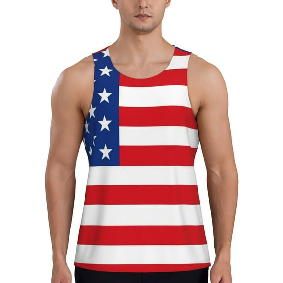 KLL America Flags3 Print Men's Muscle Gym Workout Stringer Tank Tops Bodybuilding Fitness T-Shirts Tank Tops Men-4X-Large