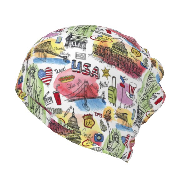 KLL America Landmarks1 Pirnt Wicking Running Beanie Head Wrap Cycling Bandana for Men Women