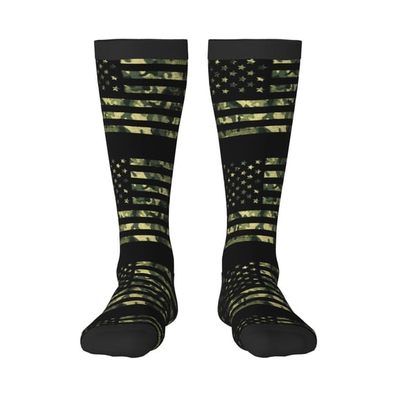 KLL American Flag Camo Print Cool Socks Men's Women's Crew Socks Funny Crazy Novelty Stockings