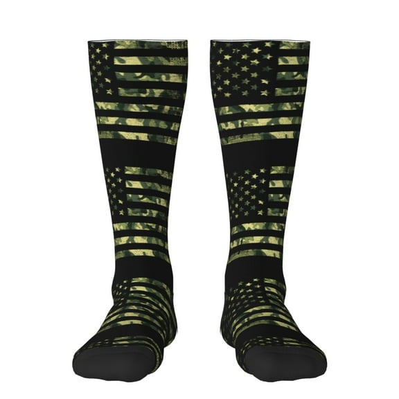 KLL American Flag Camo Print Cool Socks Men's Women's Crew Socks Funny Crazy Novelty Stockings