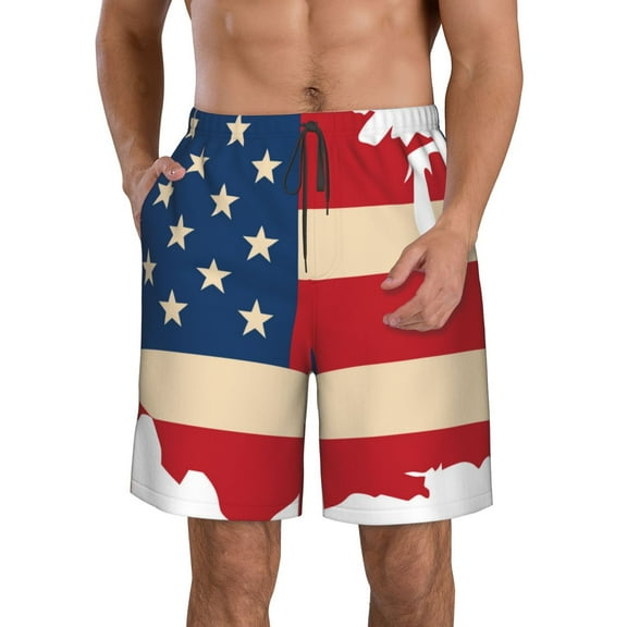 KLL American Flag Map Men's Casual Summer Beach Shorts Hawaiian Shorts with Pockets-XX-Large