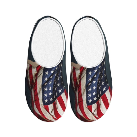 KLL American Flag Pattern Adult Unisex Cozy Slippers,Fuzzy Slip-on Slippers TPR Sole Slippers Comfort Plush Home Footwear for Indoor & Outdoor-37/38