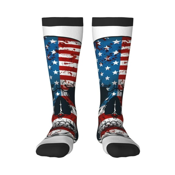 KLL American Flag Skull Print Cool Socks Men's Women's Crew Socks Funny Crazy Novelty Stockings