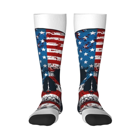 KLL American Flag Skull Print Cool Socks Men's Women's Crew Socks Funny Crazy Novelty Stockings